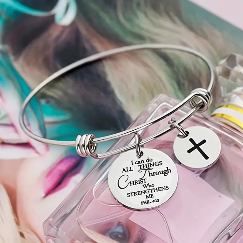 Браслет с подвесками христианский крест из Библии Phillippians 4:13 браслет нержавеющей