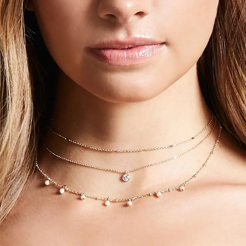 

Женское Ожерелье, Трендовое ожерелье с имитацией жемчуга, многослойное ожерелье-чокер с подвеской, женское ювелирное изделие, подарок для д...