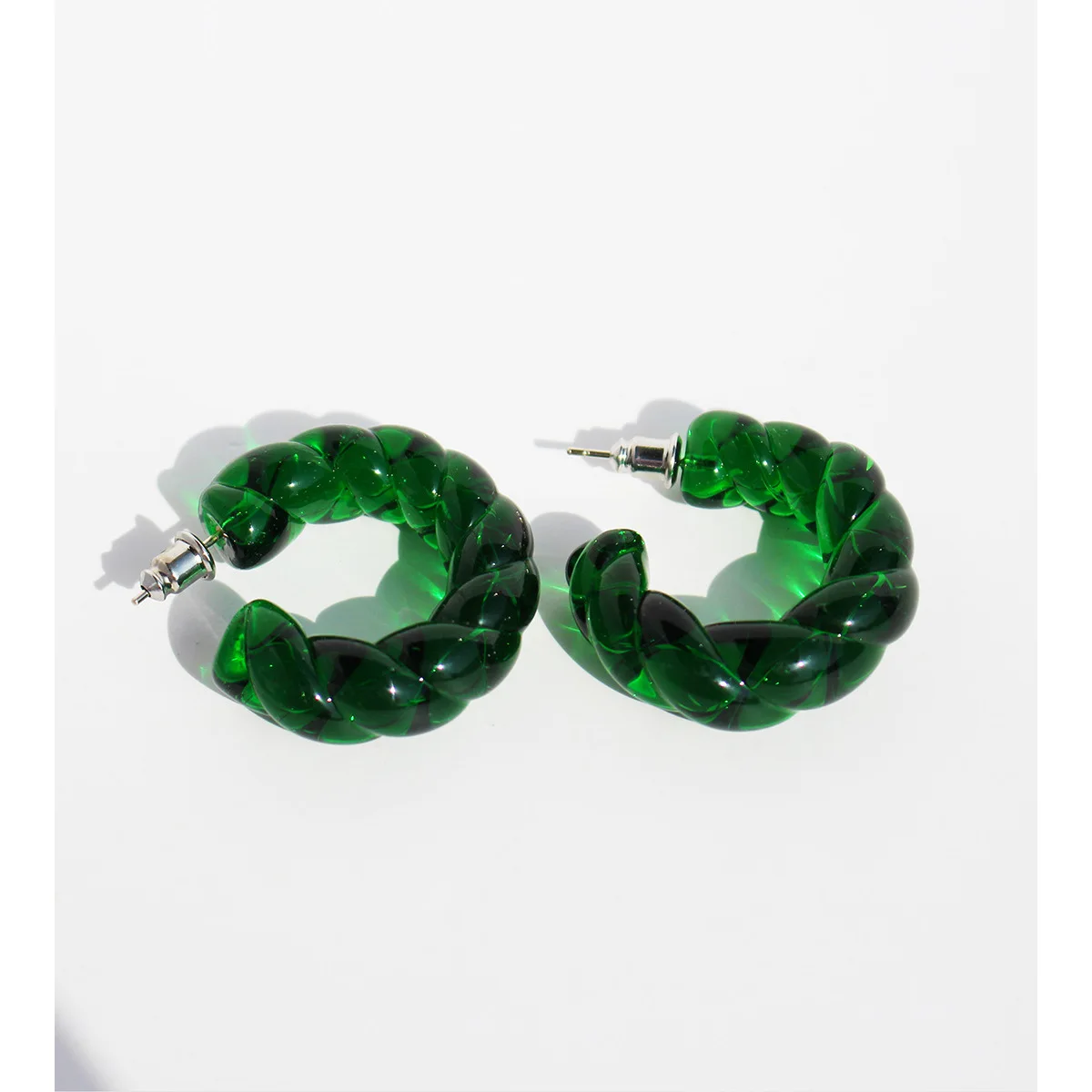 

Women Vintage Twist C Glaze Grandma Green Hoop Earrings(silver Pin)