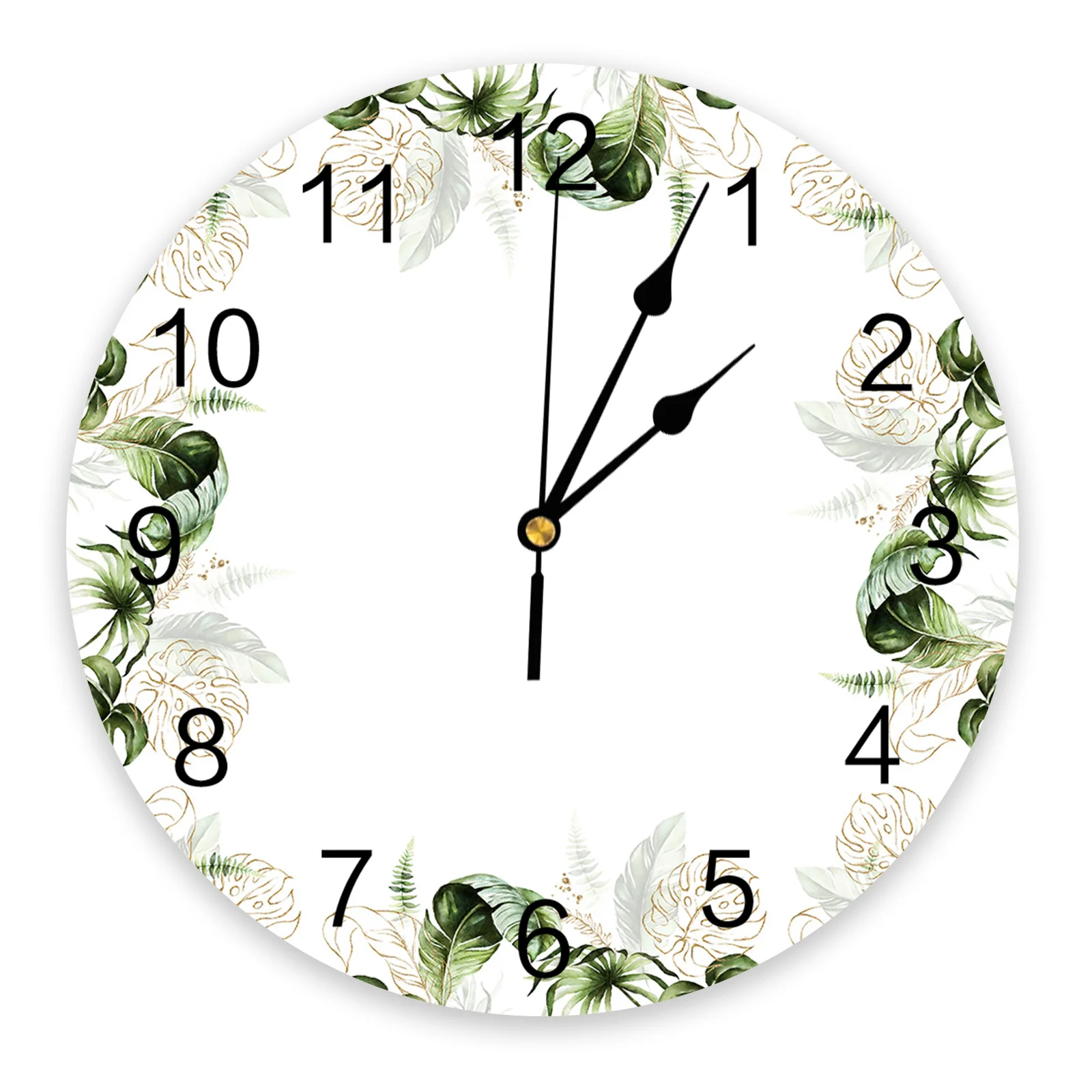 

Tropical Plants Palm Green Leaves Bedroom Wall Clock Large Modern Kitchen Dinning Round Wall Clocks Living Room Watch Home Decor