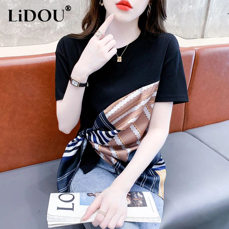 Новинка лета нестандартный шелковый шарф с круглым вырезом модные футболки в