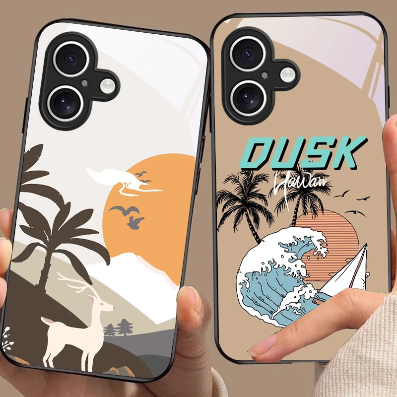 Чехол для телефона из закаленного стекла Western Sun Island Apple iPhone 16E 16 E 11 13 15 P ro 14 Pro Max 12 Mini