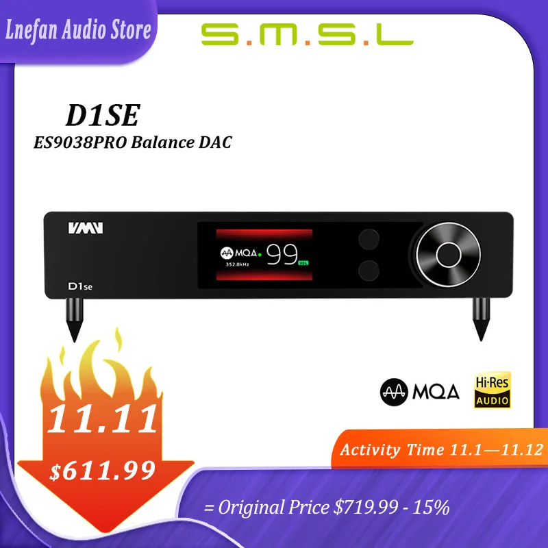 

SMSL VMV D1SE ES9038PRO DAC MQA HiFi Audio Balance Decoder USB XMOS XU216 768kHz 32bit DSD512 Bluetooth 5.0 I2S Hi-Res Decoding