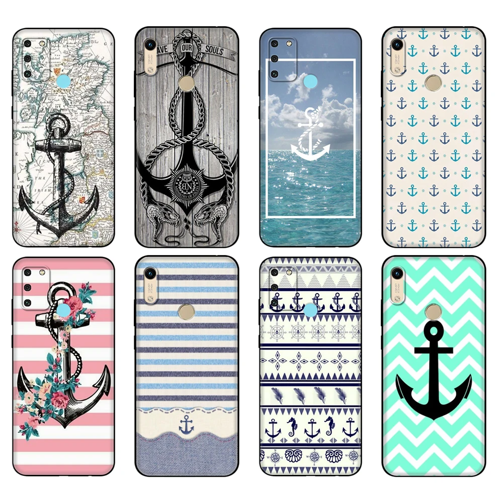 

Black tpu Case For Honor 8a Prime 8s 9 10X Lite 9A 9C 9X Premium Pro 9S Case Cover Nautical Anchor Wood