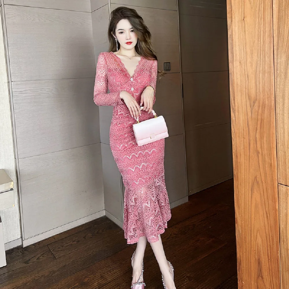 

2022 New Dress Sexy Temperament High-end Sense Lace Hip Skirt