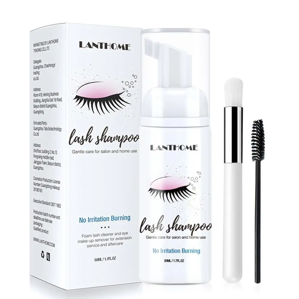 

50ml Eyelash Extensions Brush Shampoo Kit Eyelash Extension Glue Eye Lash Cleansing Foam Pump Design No Stimulation Makeup Clean