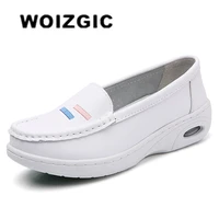 woizgic women mother female ladies white genuine leather flats shoes loafers slip on nurse soft breathable spring summer