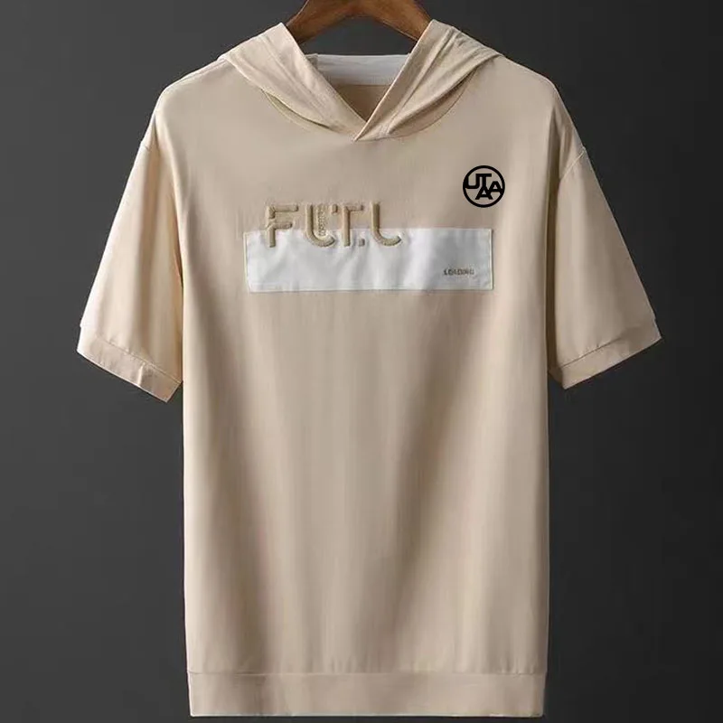 2003 Golf Summer Thin Men's Hooded Short Sleeve Hoodie Tide Brand Print Loose Pullover Half Sleeve T-shirt Casual Hoodie Men