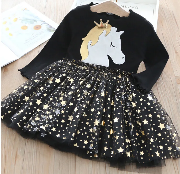 

Girls Princess Dress Unicorn Sequins Long Sleeve Autumn Dress Kids Birthday Party Wedding Tulle Dresses Children Clothing