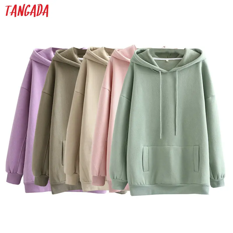 Tangada 2022 women fleece cotton hoodie sweatshirts oversize ladies pullovers pocket hooded jacket SD60-1