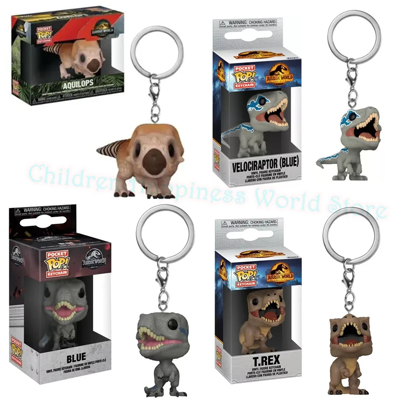 Фото Коллекционные фигурки FUNKO POP: Мир Юрского периода, Тираннозавр, Велоцираптор, Синий Аквилопс, Теризинозавр, виниловые фигурки Pocket Pop, брелоки, подарки №2