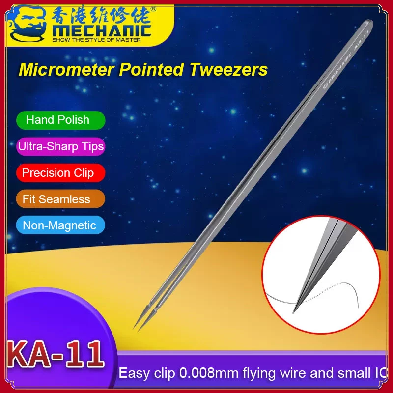 

Mechanic KA-11 Non-Magnetic Micrometer Tips Tweezers Hand Grinding Ultra-Sharp Precision Clip For Phone Fly Wire Face ID Repair