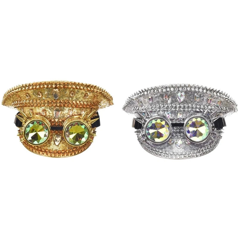 

Shiny Sequin Captain Hat Party Club Stage-Performance Dance Hat Glitter Headwear 28TF