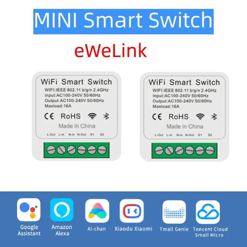 

16A MINI Smart Switch Wifi 2-way Control Timer Wireless Switch Voice Control Smart Home Work With Alexa Google Home eWeLink