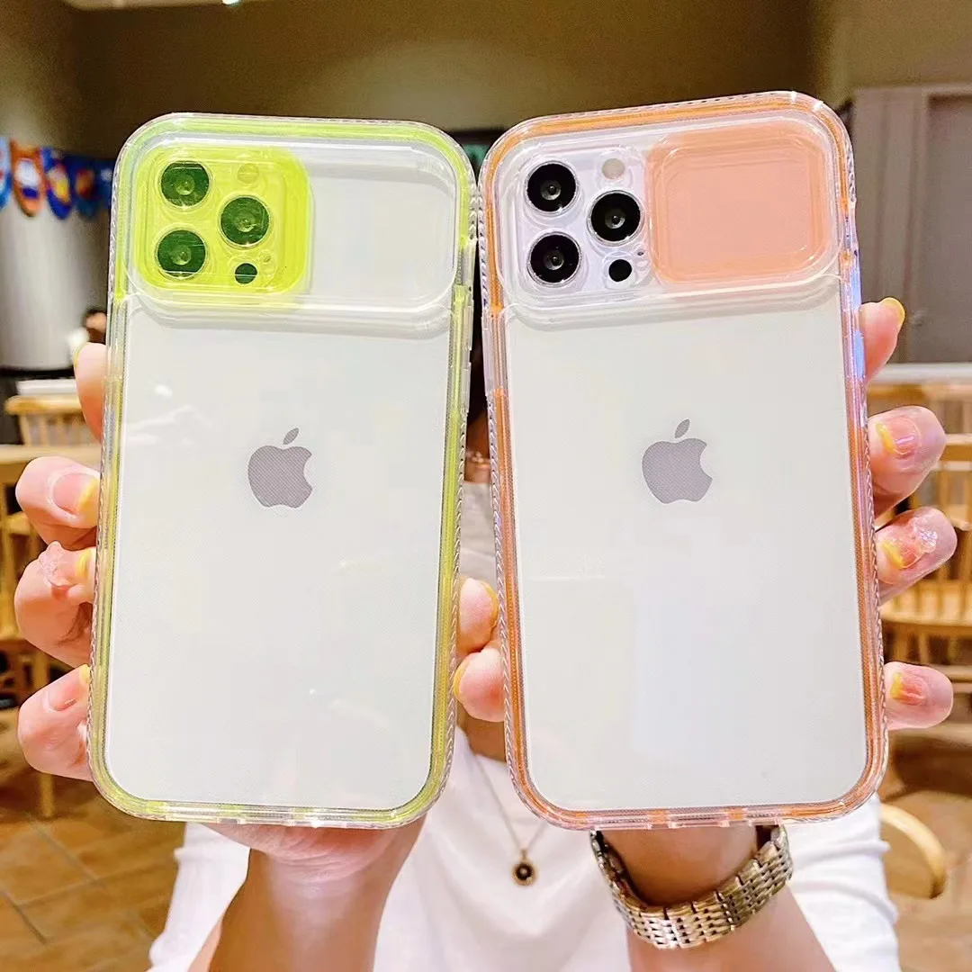 

2IN1 Slide Camera Lens Protection Case For iPhone 13 11 14 12 Pro Max XS X XR 6S 7 8 Plus SE Transparent Shockproof Bumper Cover