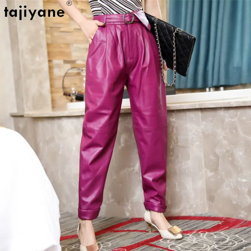 Tajiyane Genuine Leather Harem Pants Women 2023 High Waist Pants for Women Black Pants Trousers Korean Leather Pants Ropa Mujer