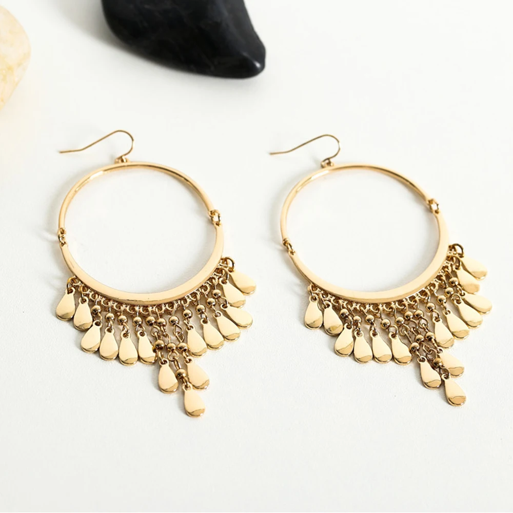 

Gold Big Circle New Statement Chandelier Earrings for Women Fashion Jewelry
