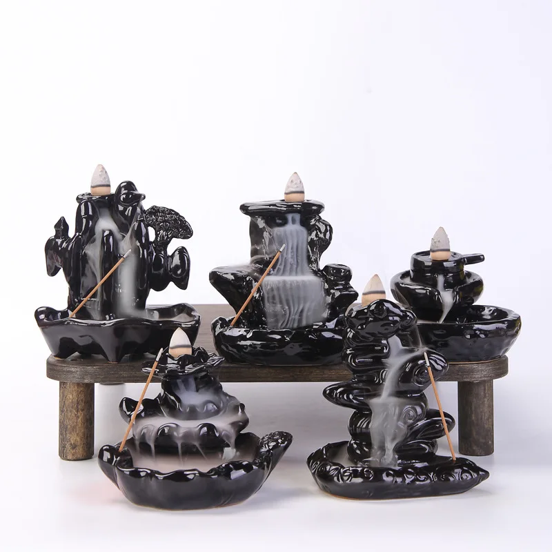 

Ceramic Backflow Small Incense Burner Zen High Mountain Flowing Water Buddha Hand Indoor Incense Incense Ornaments