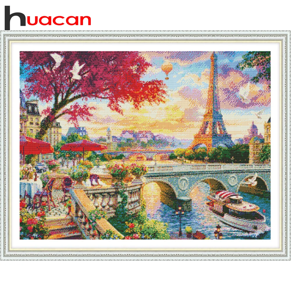 

Вышивка крестиком Huacan, городская вышивка, пейзаж, хлопковая нить, башня, вышивка, 11CT 14CT, украшение для спальни