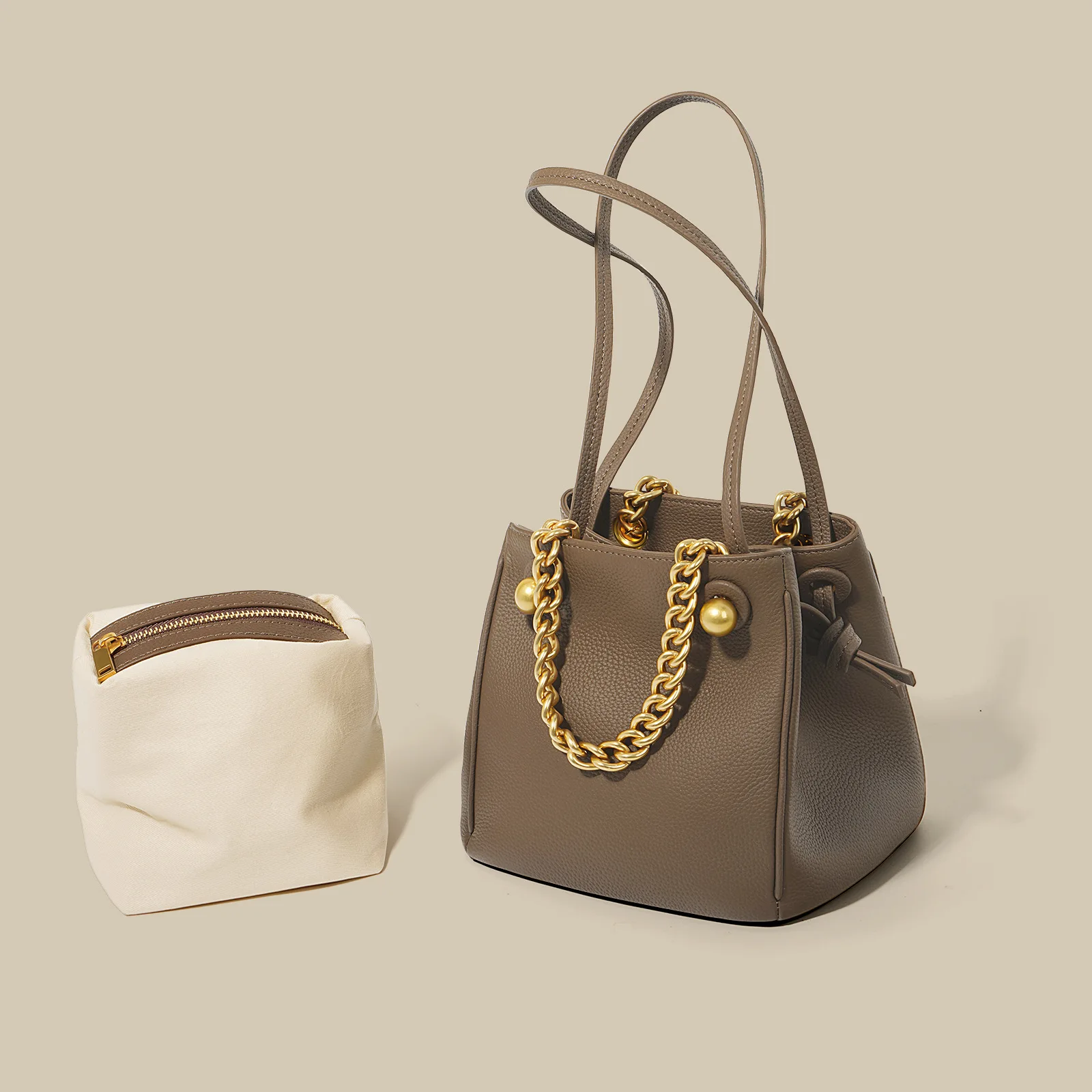 Togo Genuine Leather Bags for Women Designer Luxury Bag Bucket Handbags 2023 Versatile Commuting Bag Chian Ladies Shoulder Bag