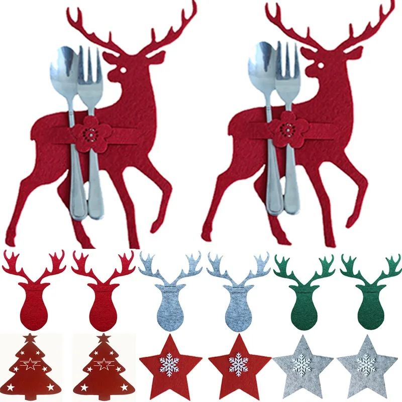 

4PCS Christmas Cutlery Holder Bags Santa Claus Elk Xmas Tree Knife Fork Storage Pocket Christmas New Year Party Tableware Decor