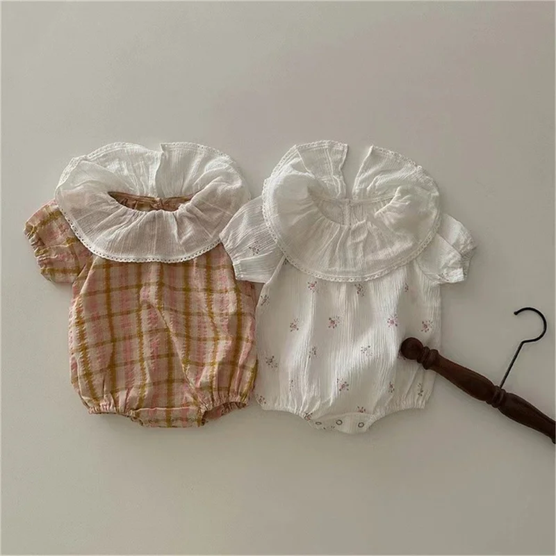 

Adorable Newborn Infant Girls Floral Lace Romper Soft Cozy Baby Doll Collar Bodysuit Summer Toddler Clothes One Piece