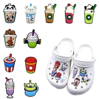 new 1pcs drinking coffee pvc shoe charms for croc boba bubble tea decorations for clog shoes beer garden sandal accessories
