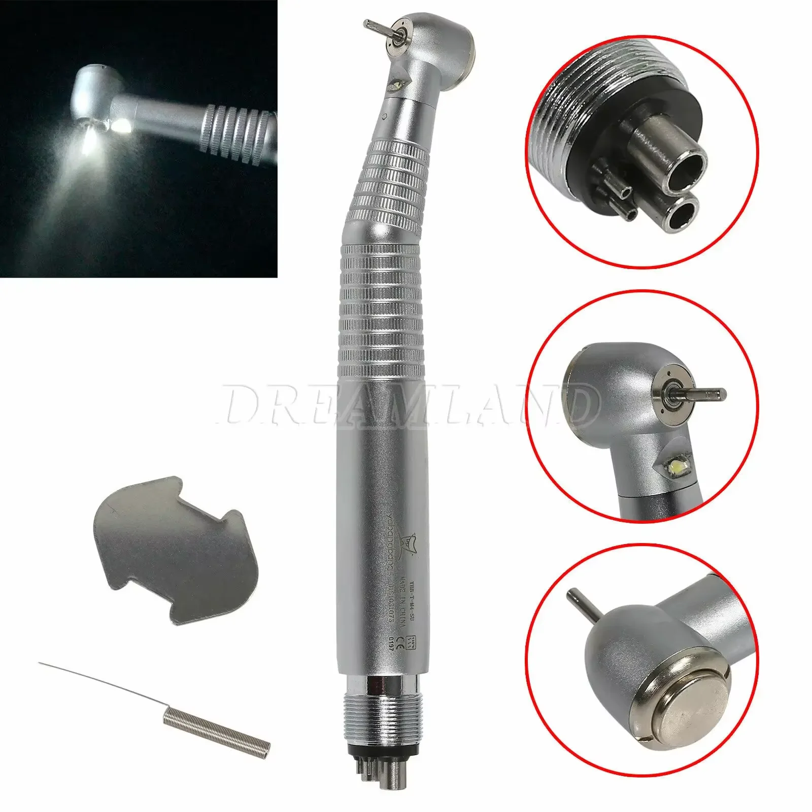 Фото Стоматологический высокоскоростной турбинный наконечник с LED-подсветкой, оптоволокном, 4 отверстия, E-генератор, большой крутящий момент, кнопочное управление, для Kavo №5