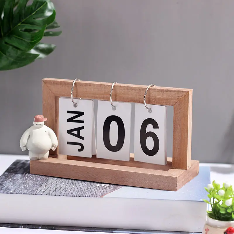 

Новинка 2022, повседневный офисный металлический флип-календарь, вечный Деревянный винтажный календарь для дома, кухни, декор для стола, деревянный календарь