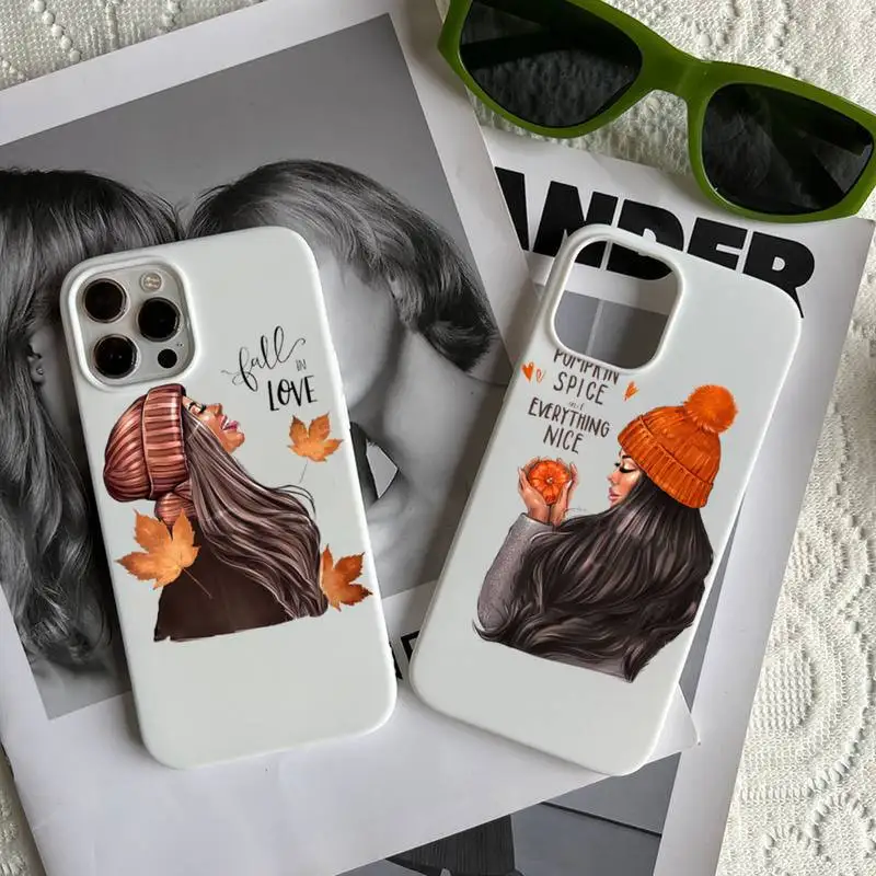 

autumn pumpkin girl fall maple leaf Phone Case Candy Color for iPhone 6 7 8 11 12 13 s mini pro X XS XR MAX Plus