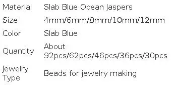 4/6/8/10/12mm Natural Stone Slab Blue Ocean Jaspers Loose Spacer Beads DIY Charms Bracelet Accessories for Jewelry Making 15''