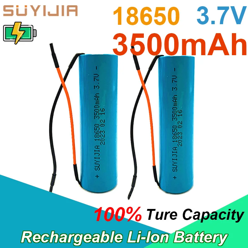 

18650 3.7V 3500mAh Li-Ion Rechargeable Battery for Aircraft Model Electric Shaver Toy Flashlight DIY Battery with Silicone Cable