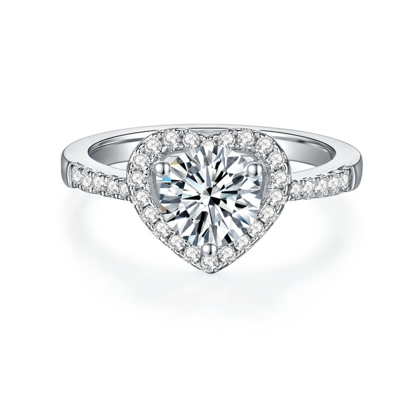 

1 Carat Moissanite Diamond Ring Heart Shaped Hollow 925 Sterling Silver Women Wedding Bands