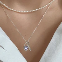 love diamond key 925 sterling silver ring ins female fashion simple personality wild neck necklace