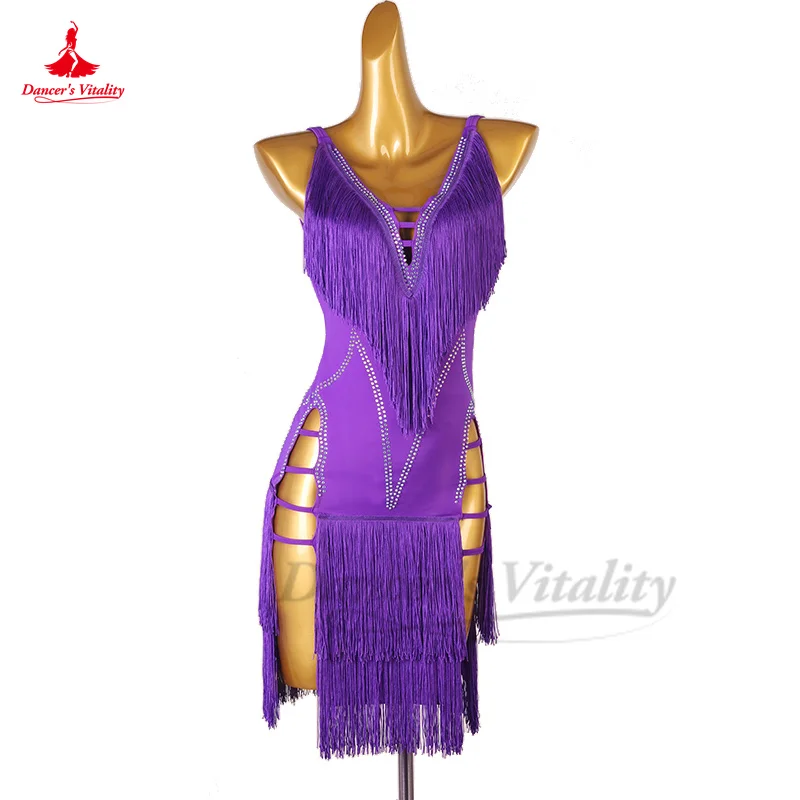 

Latin Dance Professional Dress Customsized Social Dancing Fringes Dress Rumba Chacha Tango Competition Costumes Latin Skirts