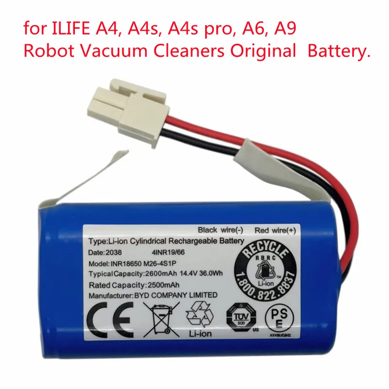 Original 14.8V 2600mah Lithium Battery For ILIFE A4 A4s V7 A6 V7s Plus Robot Vacuum Cleaner INR18650 M26-4S1P battery