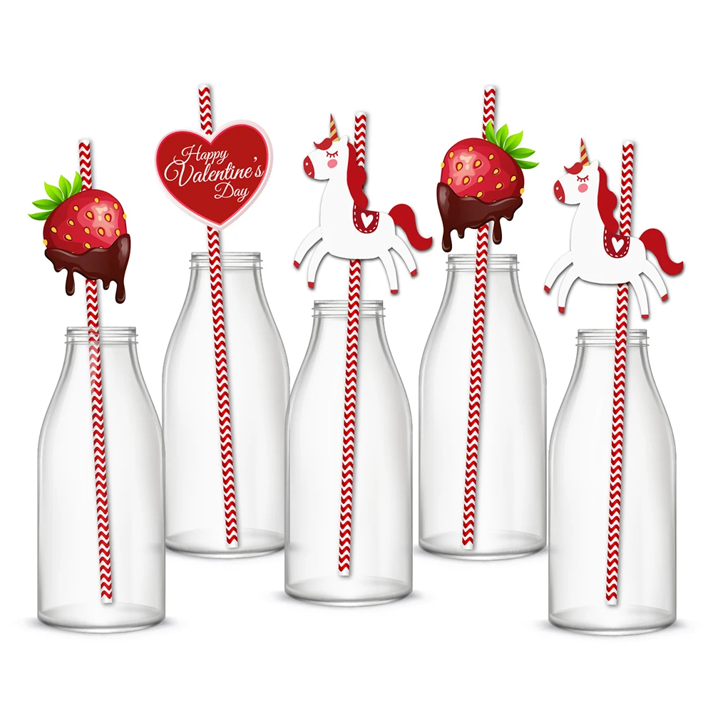 

Бумажные соломинки в виде единорога, клубники, 36 шт.