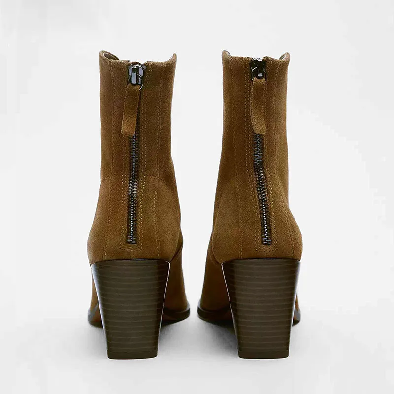 Женские ковбойские ботильоны в стиле ретро на квадратном каблуке с молнией сзади