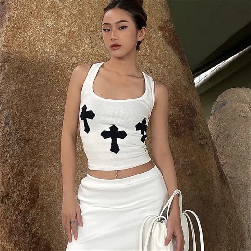 2022 Летняя женская футболка модный кроп-топ с перекрестным принтом и U-образным