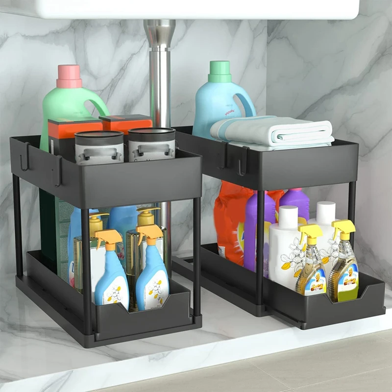 

Under Sink Organizers Storage Pull-Out Under Sink Organizers 2-Tier Bathroom Under Sink Shelf Rack