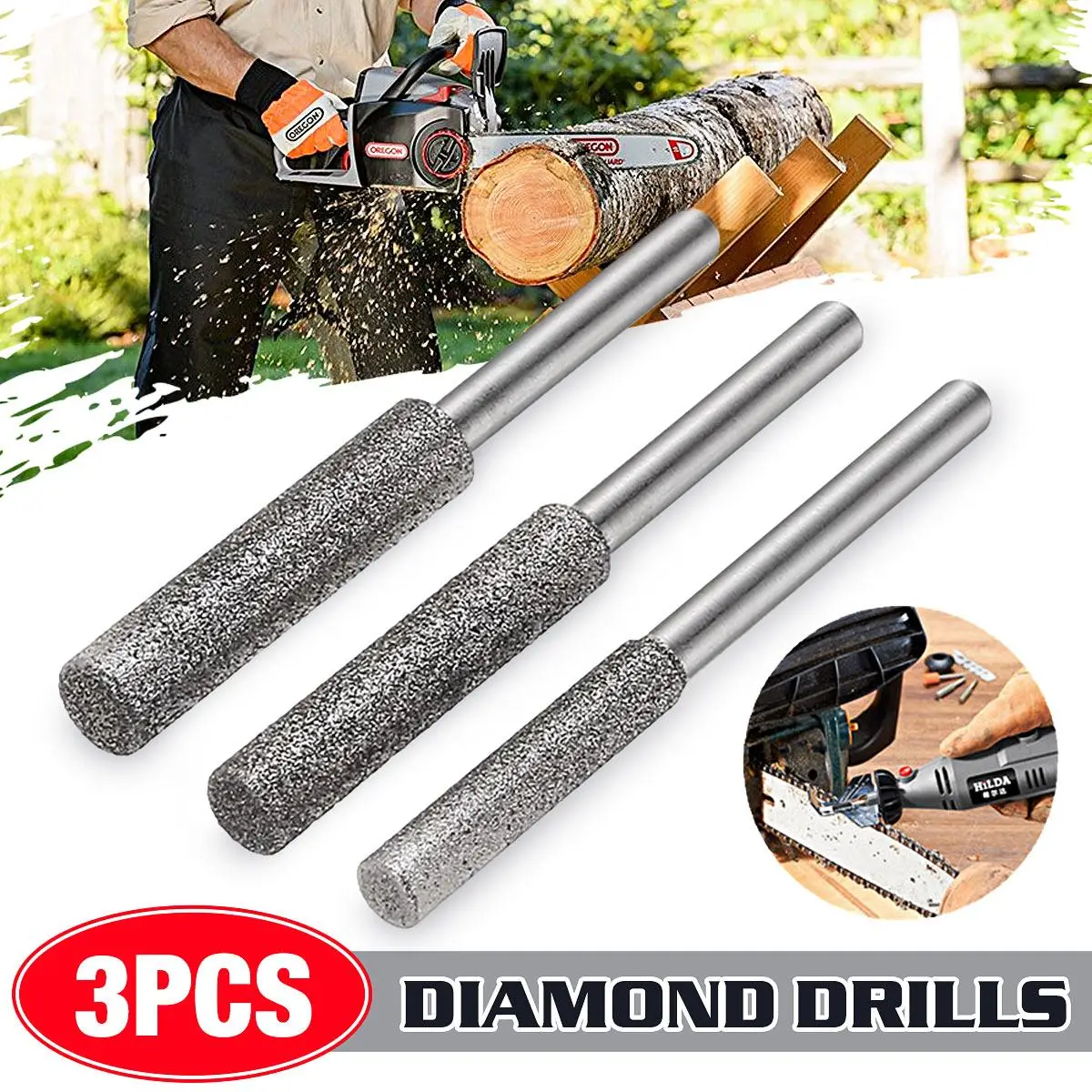 

3 Pcs Diamond Chain Saw Sharpener Burr Stone Round File Fits 1453 Craftsman Grinding Rod Mill Rotary Tool