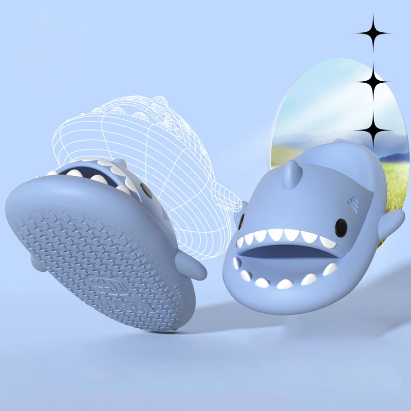 Comwarm Lovely Shark Slippers For Women Men Outdoor Fashion Shark Beach Slides Bathroom Non-slip Thick Sandals Home Couple Shoes