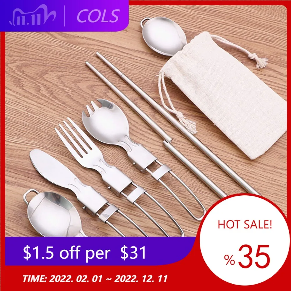 

Camping Supplies Trip Camping Spoon Fork Chopsticks Stainless Steel Foldable Flatware Utensil Set Tableware For Camping Trips