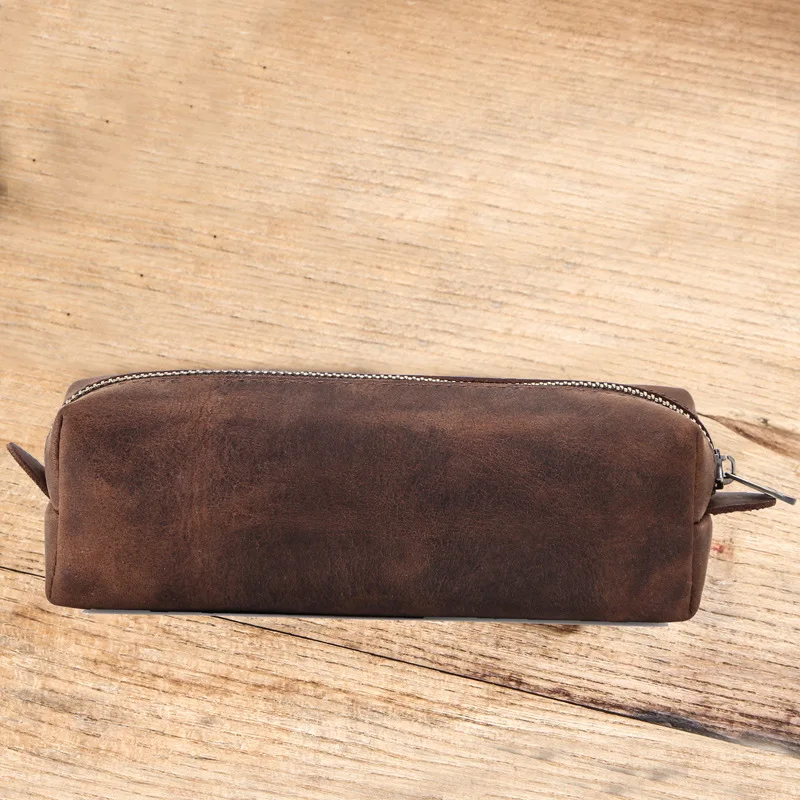 Retro Men's Coin Purse Casual Genuine Cow Leather Zipper Storage Bag Pencil Case for Unisex