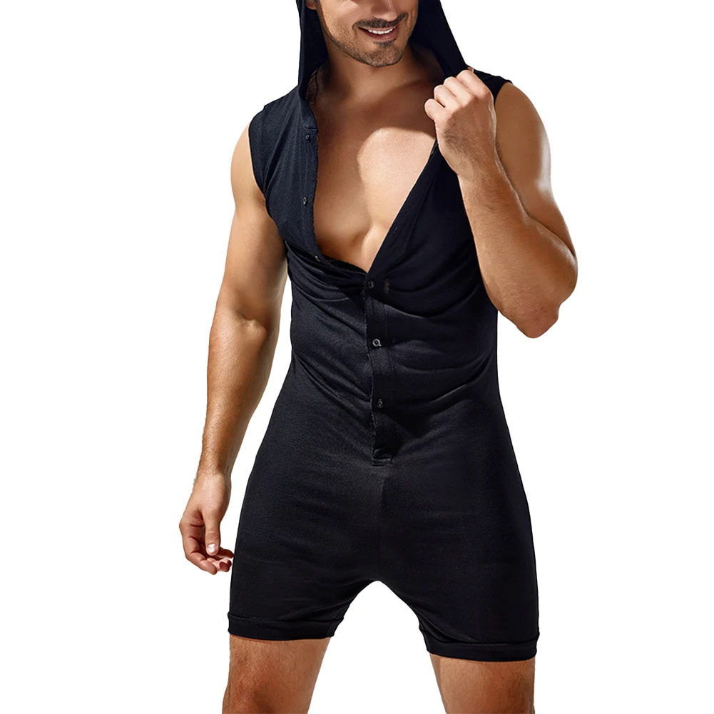 

Fashion Men's Bodysuit Butt Fit Leotard Jumpsuits Hood Underwear Hoodies Sexy Sleeveless T-shirt Pajamas Romper