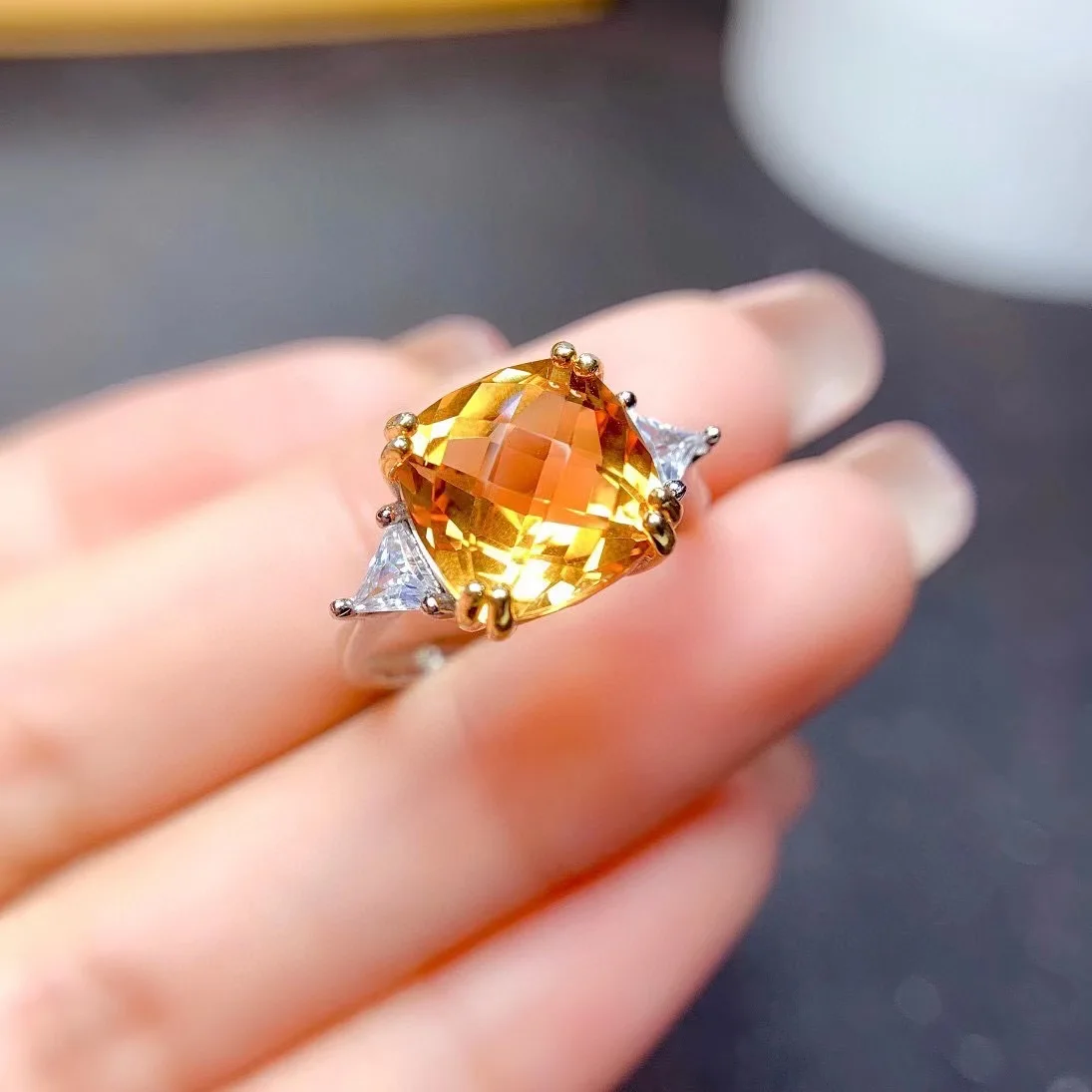 Бриллиантовое цитриновое кольцо 4ct для вечеринки 10 мм * VVS класс натурального