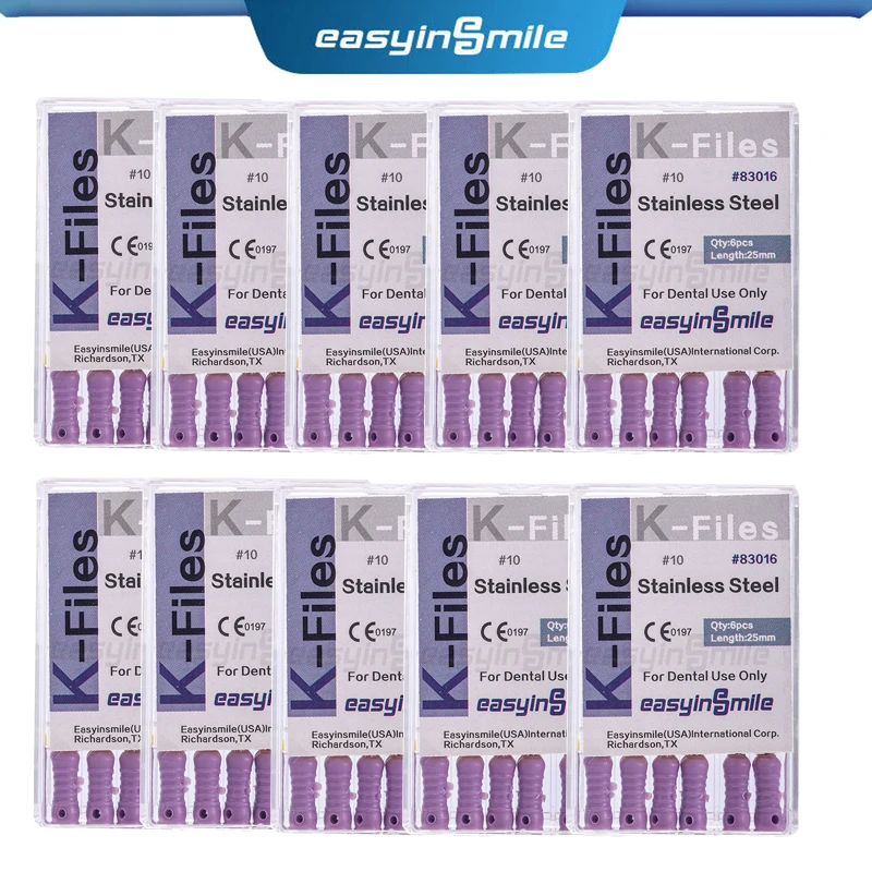 10 упаковок EASYINSMILE Endo K файлы #10 стоматологический корневой канал из нержавеющей стали ручной работы прочный 25 мм