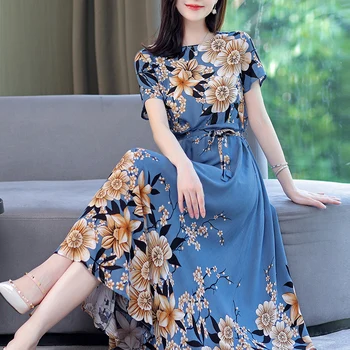 New Hot Casual 2023 Summer Dresses For Women Loose Clothes Party Printing O-neck Dresses Women Clothing Plus Size