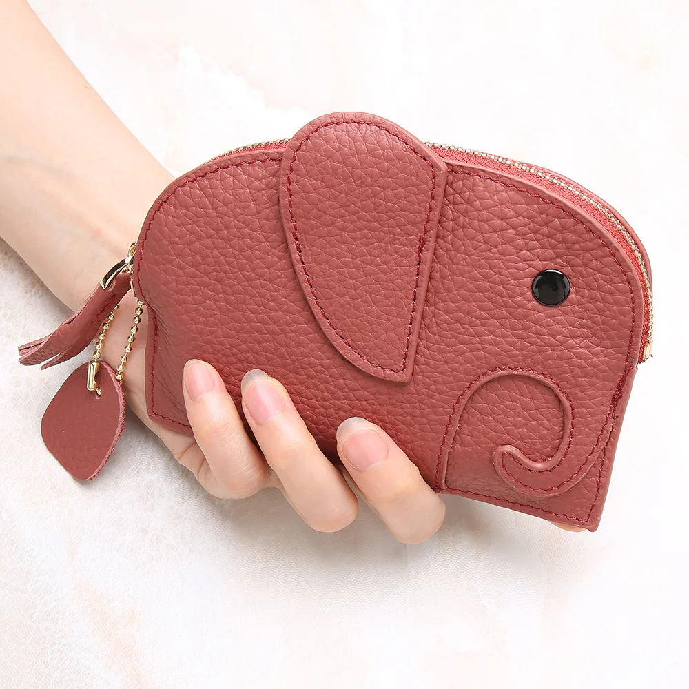 Creative Cute Elephant Women's Small Coin Purse Genuine Leather Retro Card Holder Pocket Mini Short Wallets for Female