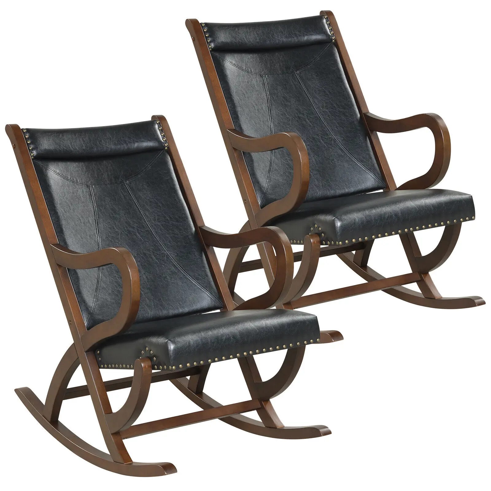 

Costway Set of 2 Rocking Chair with PU Cushion Modern Rocker w/ Rubber Wood Frame Black